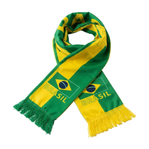 Cachecol Brasil Copa do Mundo 2026, Verde e Amarelo, com Bandeira do Brasil e Franjas
