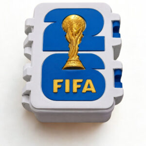 Caixa Porta Figurinhas Copa do Mundo 2026, Estojo Organizador Branco e Azul, Tema Futebol
